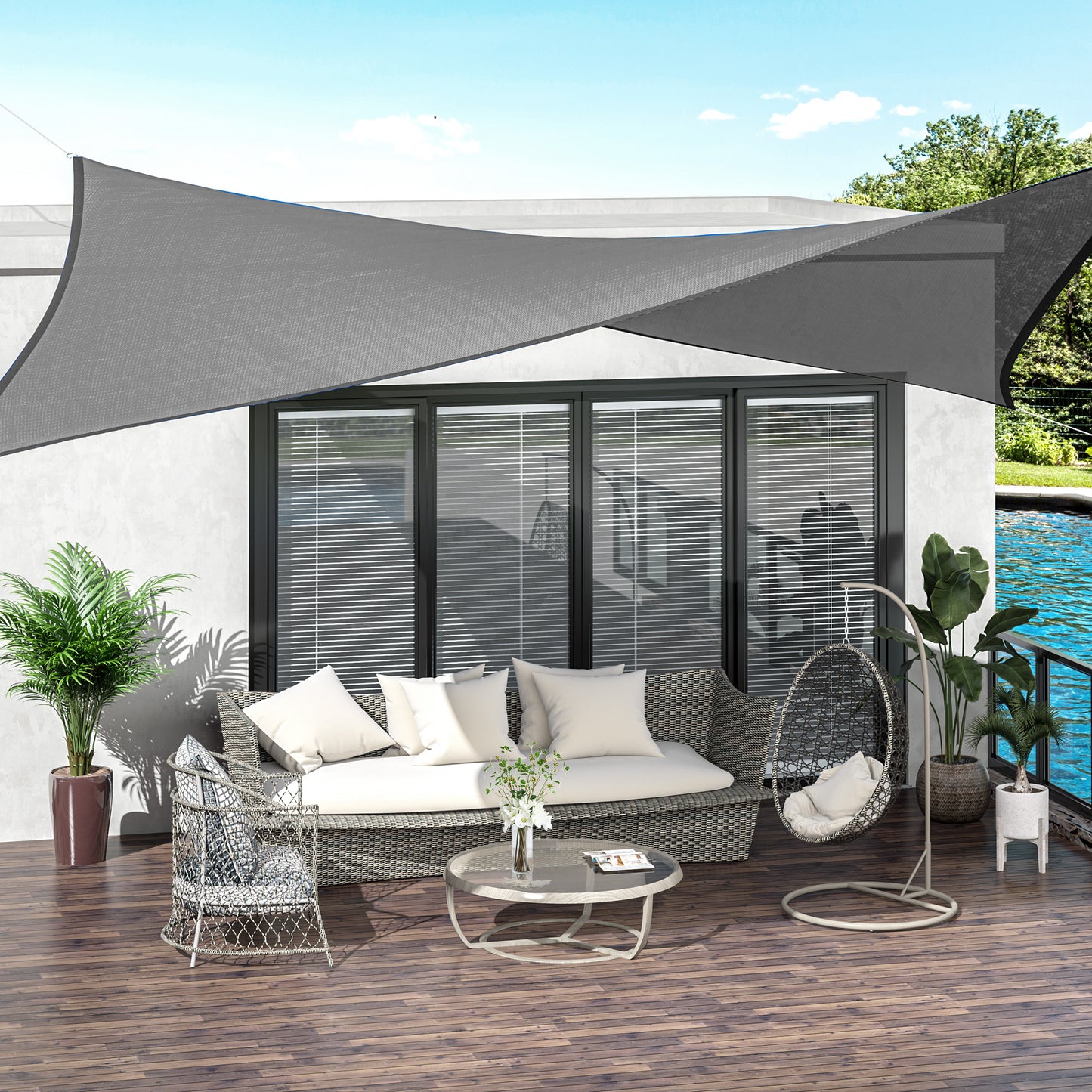 Outsunny 4 x 3m Sun Shade Sail Rectangle Canopy Outdoor Sunscreen Awning with Mounting Ropes for Garden, Patio, Party, UV Protection, Charcoal Grey