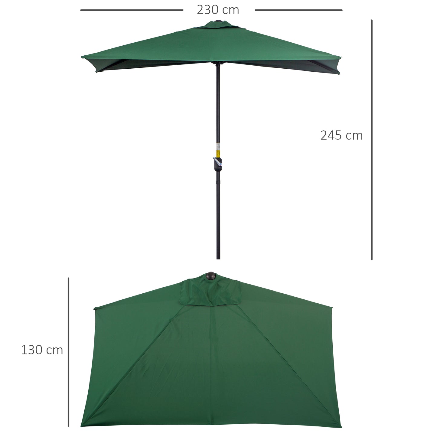 Outsunny Semi-Circular Balcony Sunshade: Crank Handle, 2.3m Span, Verdant Green (Base Excluded)