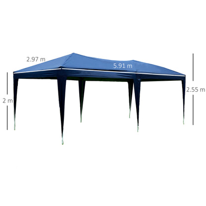 Outsunny 3 x 6m Garden Heavy Duty Water Resistant Pop Up Gazebo Marquee Party Tent Wedding Canopy Awning-Blue
