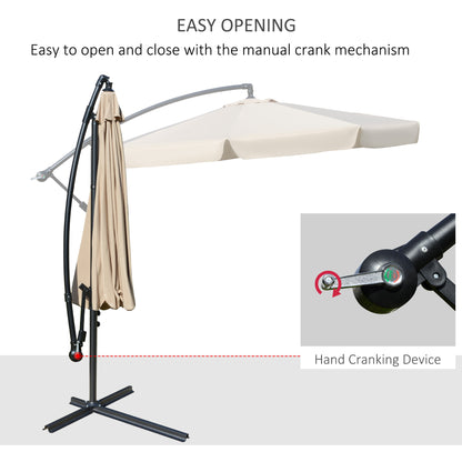 Outsunny 2.7m Cantilever Parasol Banana Sun Umbrella with Crank Handle and Cross Base for Outdoor Hanging Sun Shade Light Brown