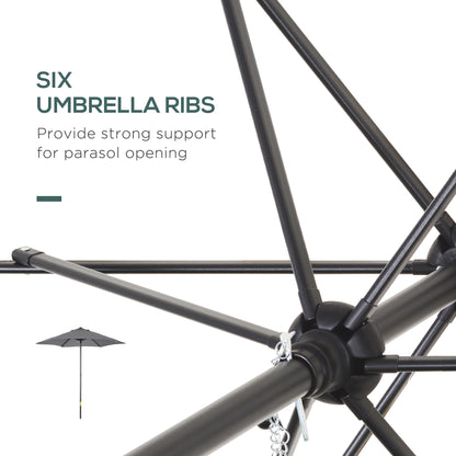 Outsunny 2m Patio Parasols Umbrellas, Outdoor Sun Shade with 6 Sturdy Ribs for Balcony, Bench, Garden, Dark Grey