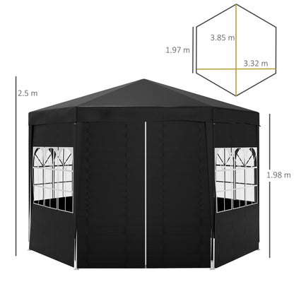 Outsunny 4 m Party Tent Wedding Gazebo Outdoor Waterproof PE Canopy Shade w-6 Removable Side Walls