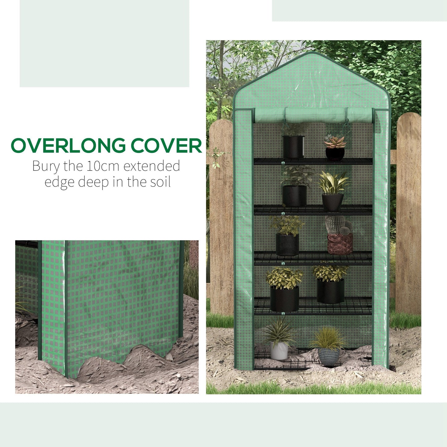 Outsunny Portable Greenhouse: 5-Tier Shelving, Reinforced PE Cover, Roll-up Door, Green