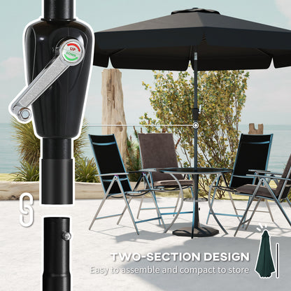 Outsunny 2.7m Patio Parasol: Tilting Crank Umbrella with Ruffled Canopy, 8 Sturdy Ribs, Jet Black