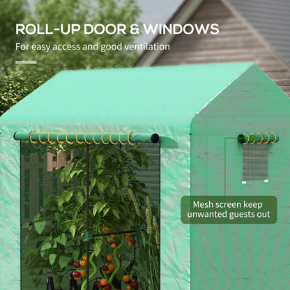 Outsunny Greenhouse, Walk-in Garden Grow House with Roll-up Door and Mesh Windows, 200 x 140 x 200cm, Green