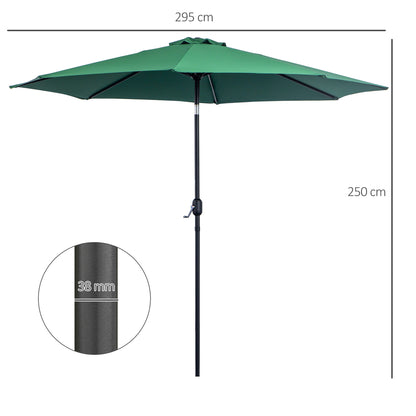 Outsunny Tilting Canopy: 3m Umbrella with 8 Sturdy Ribs, Tilt Function & Crank Handle for Outdoor Shade, Verdant Green