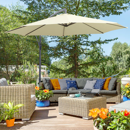 Outsunny Cantilever Parasol: 3m Patio Banana Hanging Umbrella, Crank & Tilt, 8 Ribs, Cross Base, Creamy White