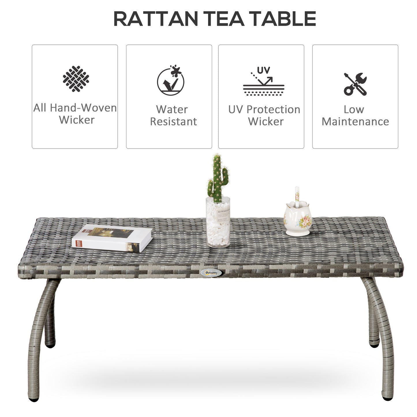 Outsunny Rattan Alfresco Table: Weather-Defying Wicker Companion for Patio, Garden & Balcony, Grey