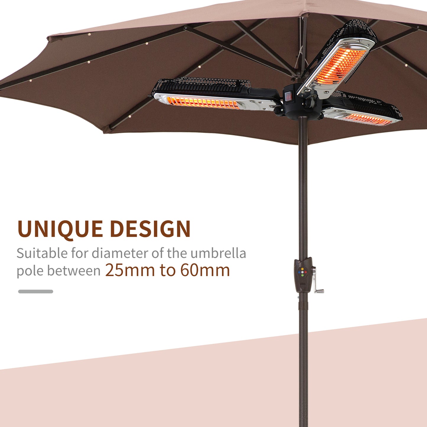 Outsunny Electric Umbrella Parasol Mounted Infrared Heater 2000W Patio Gazebo Outdoor Use