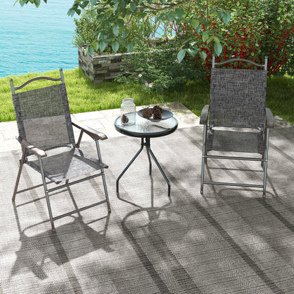 Outsunny Portable Patio Perches: Folding Mesh Chairs with Armrests for Camping Comfort, Set of 2, Grey