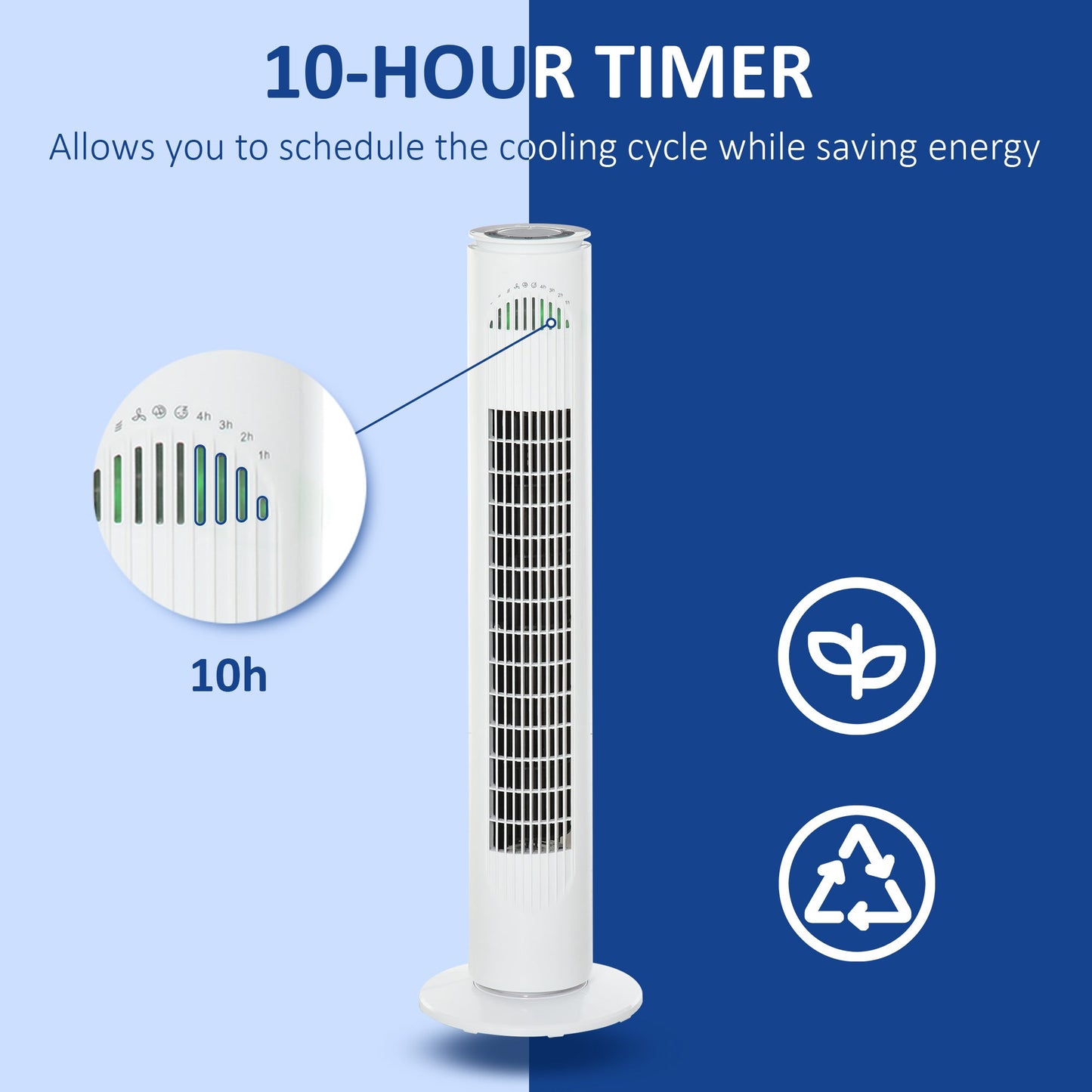 HOMCOM Tower of Cooling: Freestanding Fan with 3 Speeds, Modes & Timer, 70° Oscillation, LED Illumination & Remote, Pristine White