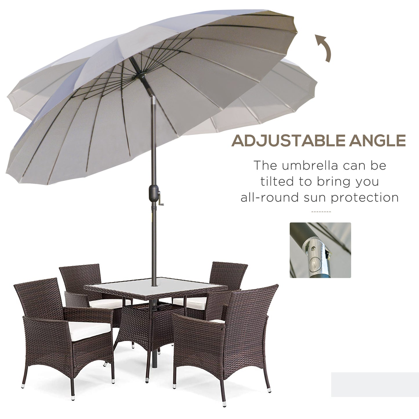 Outsunny 2.5m Adjustable Outdoor Garden Parasol Umbrella Sun Shade with Crank & Tilt, Light Grey