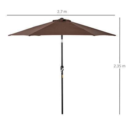 Outsunny 2.7M Parasol Patio Tilt Umbrella Sun Umbrella Outdoor Garden Sunshade Aluminium Frame with Crank, Coffee