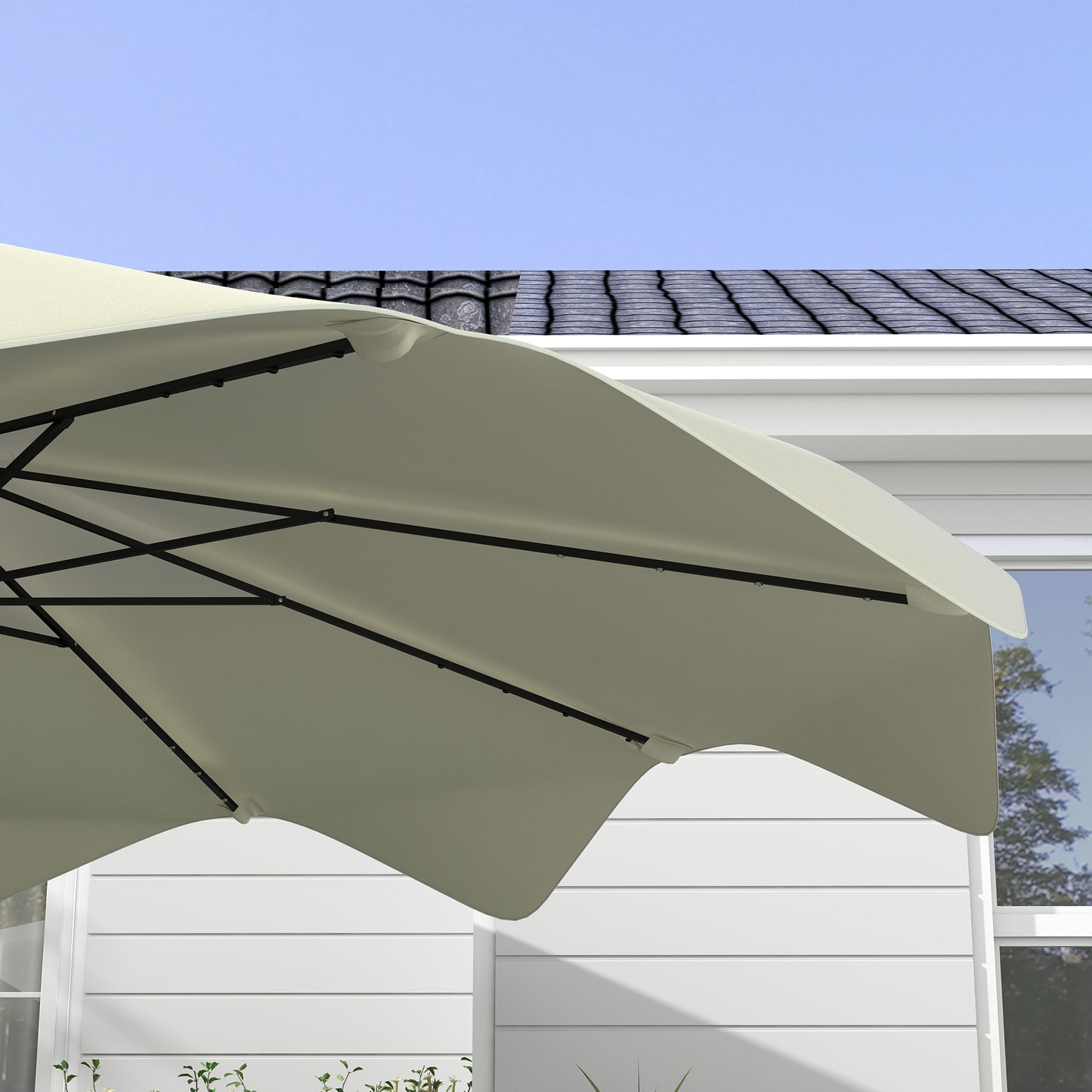 Outsunny Solar Patio Umbrella with LED and Tilt, Outdoor Market Table Umbrella Parasol with Crank, 3 x 3 (m), Cream White