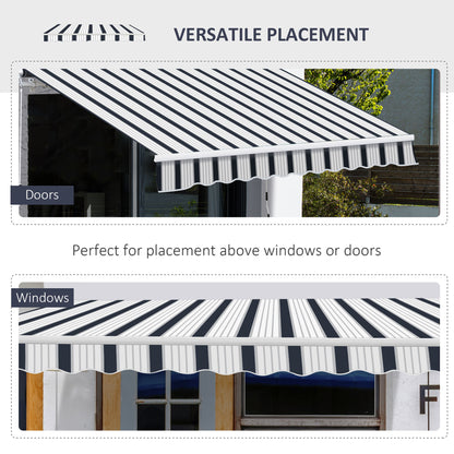 Outsunny 4m x 3(m) Garden Patio Manual Awning Canopy Aluminium Sun Shade Shelter Retractable Blue and White