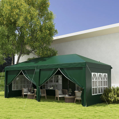 Outsunny 3 x 6m Garden Pop Up Gazebo, Wedding Party Tent Marquee, Water Resistant Awning Canopy With Sidewalls, Windows, Drainage Holes