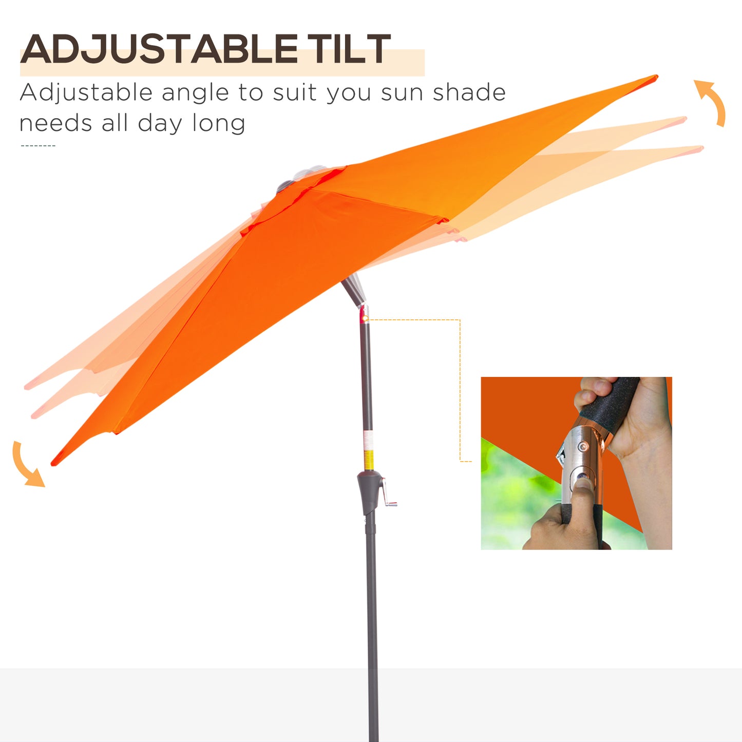 Outsunny 2.7M Patio Tilt Umbrella Sun Parasol Outdoor Garden Sun Shade Aluminium Frame with Crank（Orange）