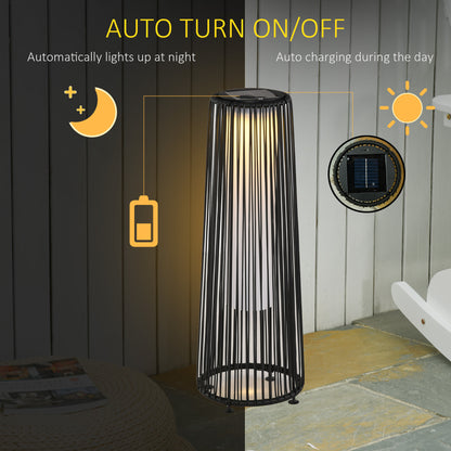 Outsunny Patio Garden Solar Powered Lights Woven Resin Wicker Lantern Auto On/Off for Porch, Yard, Lawn, Courtyard, Black