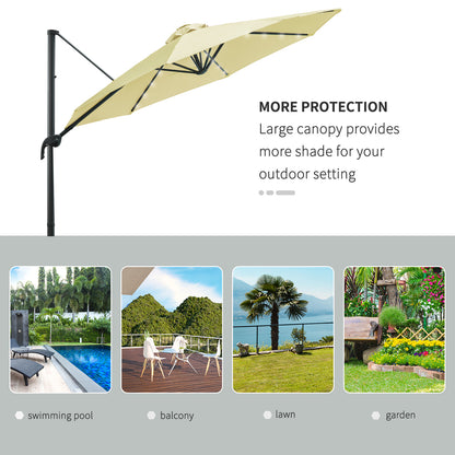 Outsunny 3 meter Patio Offset Roma Parasol Garden Umbrella Cantilever Hanging Sun Shade Canopy Shelter 360° Rotation with Cross Base, Beige