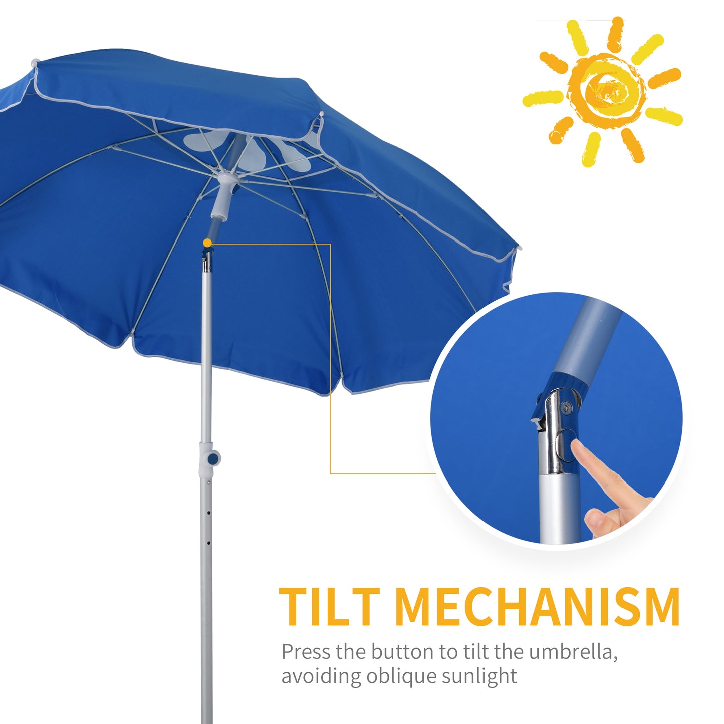 Outsunny Beach Umbrella with Adjustable Tilt, 1.9m Arc, Pointed Design, Carry Bag for Outdoor Patio, Blue