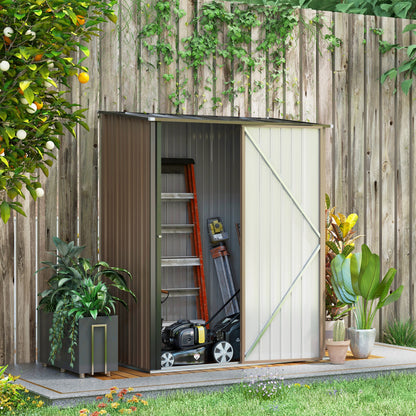 Outsunny 5 x 3 ft Metal Garden Storage Shed Patio Corrugated Steel Roofed Tool Shed with Single Lockable Door, Brown