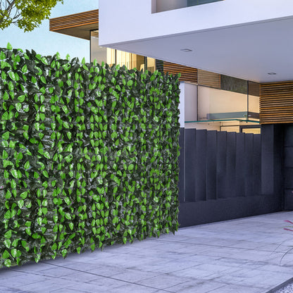 Outsunny Artificial Leaf Hedge Screen Privacy Fence Panel for Garden Outdoor Indoor Decor 3M x 1M Light Green and Dark Green