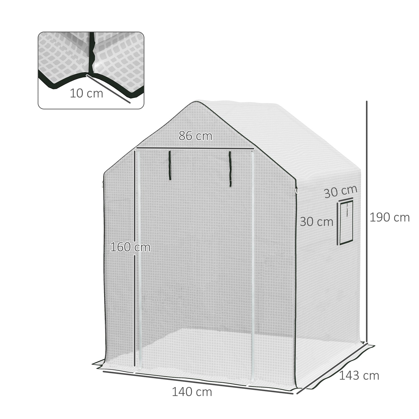Outsunny Walk-In Greenhouse Cover: PE Replacement with Roll-Up Door & Windows, 140x143x190 cm, White