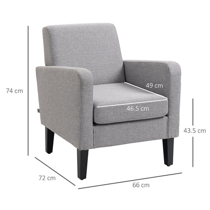 HOMCOM Modern Accent Chair, Occasional Chair with Rubber Wood Legs for Living Room, Bedroom, Light Grey