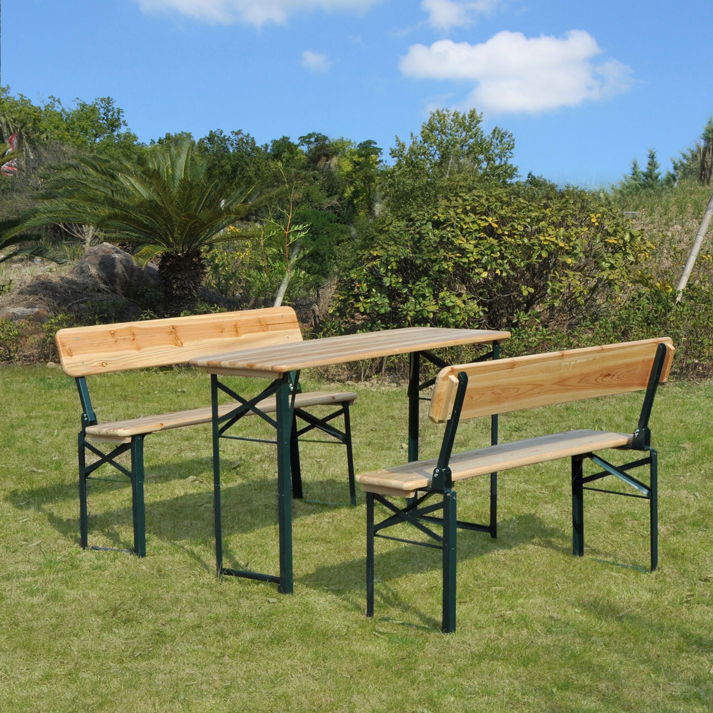Outsunny 3 pcs Wooden Table Bench Set