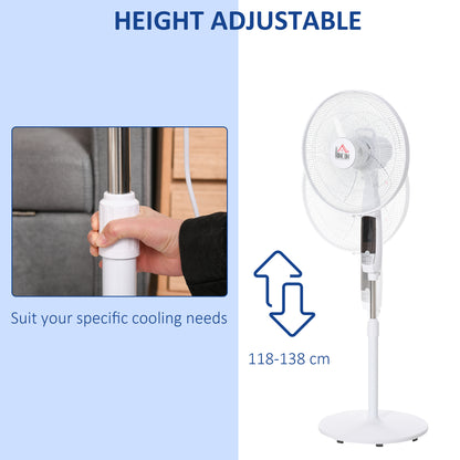 HOMCOM Pedestal Fan 54'' with LED Display, 3 Speeds, 3 Modes, 85 Oscillation, Adjustable Height & Remote Control for Living Room, Black and White