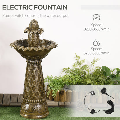 Outsunny 2-Tier Outdoor Waterfall Fountain, Freestanding Self-Contained Cascading Water Feature Garden Landscape with Electric Pump, Brown Flower
