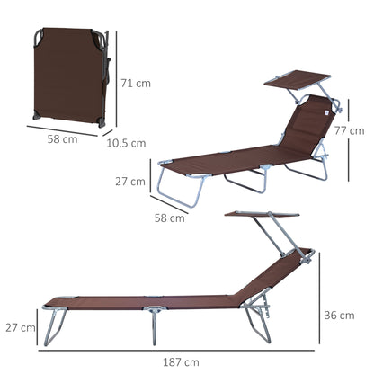 Outsunny Canopied Sunloungers: Adjustable Mesh Recliners for Patio Relaxation, Umber Hue, Pair
