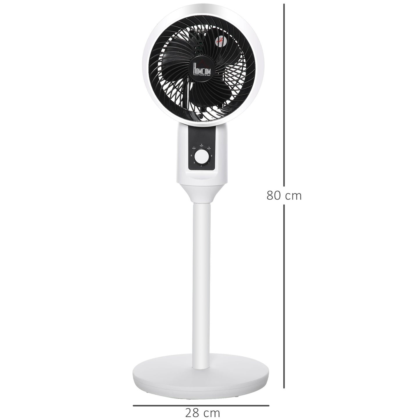 HOMCOM 32'' Air Circulator Fan 3 Speed, 70° Oscillation 90° Vertical Tilt, Round Base, Carry Handle, for Living Room, Bedroom, Office, Black and White