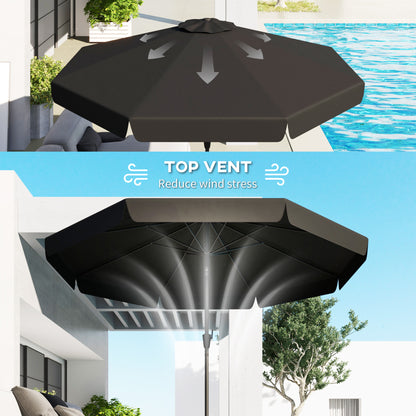 Outsunny 2.7m Patio Parasol: Tilting Crank Umbrella with Ruffled Canopy, 8 Sturdy Ribs, Jet Black