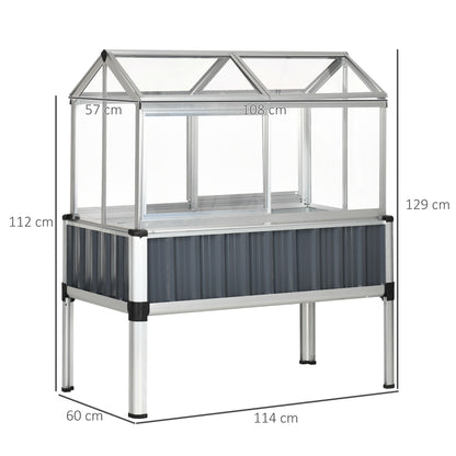 Outsunny Galvanised Steel Raised Beds for Garden with Greenhouse, Raised Planters with Cover and Openable Windows