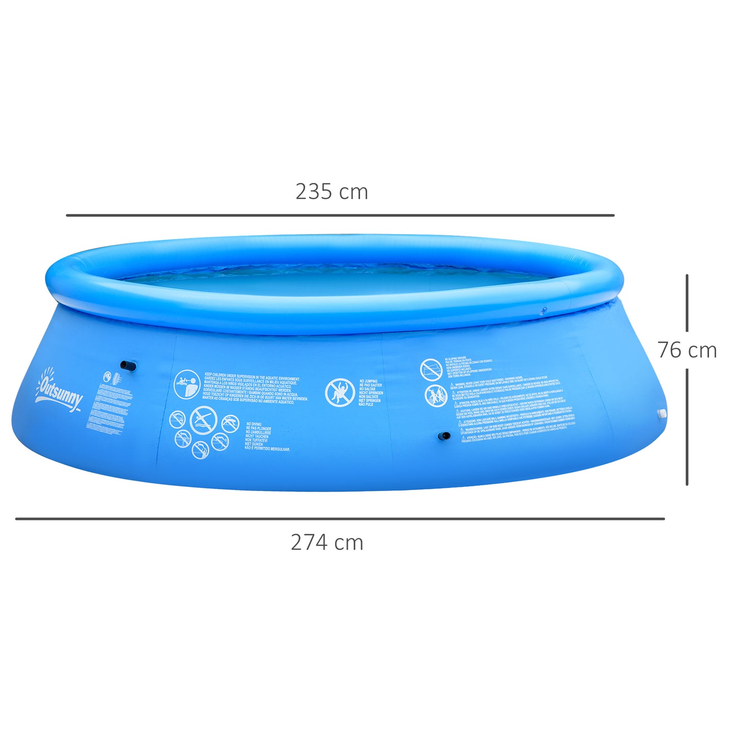 Outsunny Inflatable Family Swimming Pool, Family-Sized Round Paddling Pool w/ Hand Pump for Kids, Adults, Outdoor, Garden, 274cm x 76cm, Blue