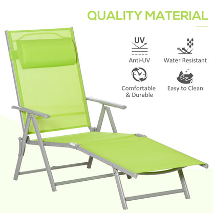 Outsunny Outdoor Chaise Lounge, Folding Sun Lounger Recliner with Pillow and 7 Adjustable Backrest, for Lawn, Garden