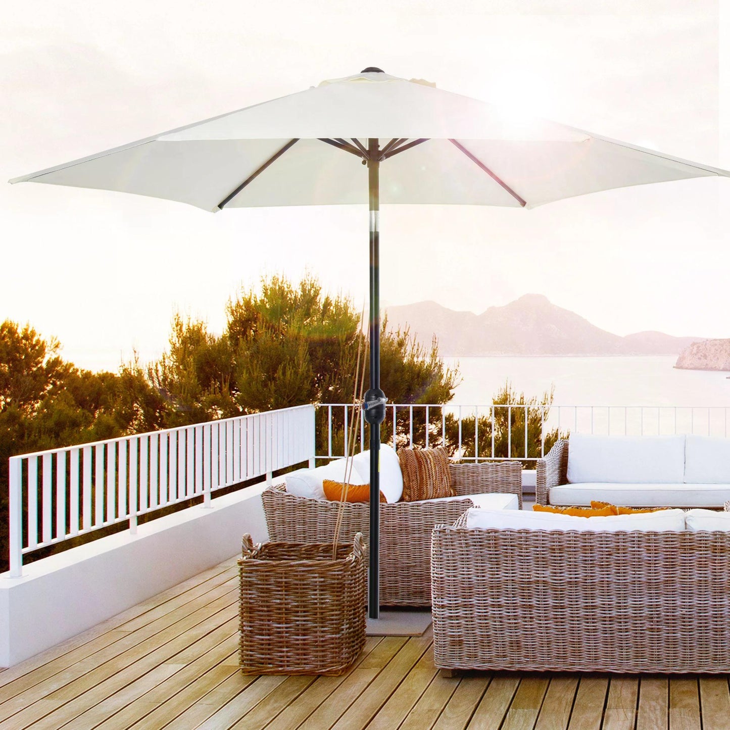 Outsunny Garden Parasol 2.7m Patio Umbrella with Tilt and Crank Mechanism, Aluminium Frame, Cream White