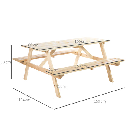 Outsunny 4-Seater Wooden Picnic Table, Outdoor Garden Bench with Parasol Cutout, 150cm, Durable