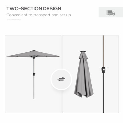 Outsunny Patio Umbrella with Solar-Powered LED Lights, Outdoor Parasol with Crank Handle, Light Grey