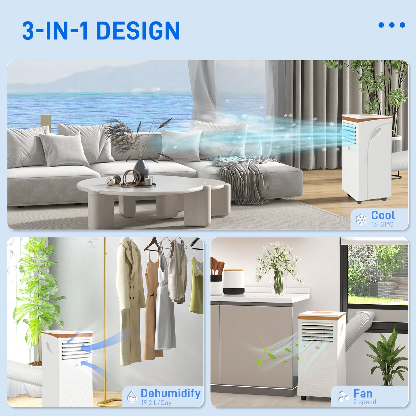HOMCOM 7000 BTU 4-In-1 Compact Portable Mobile Air Conditioner Unit Cooling Dehumidifying Ventilating w/ Fan Remote LED Display 24 Hr Auto Shut-Down