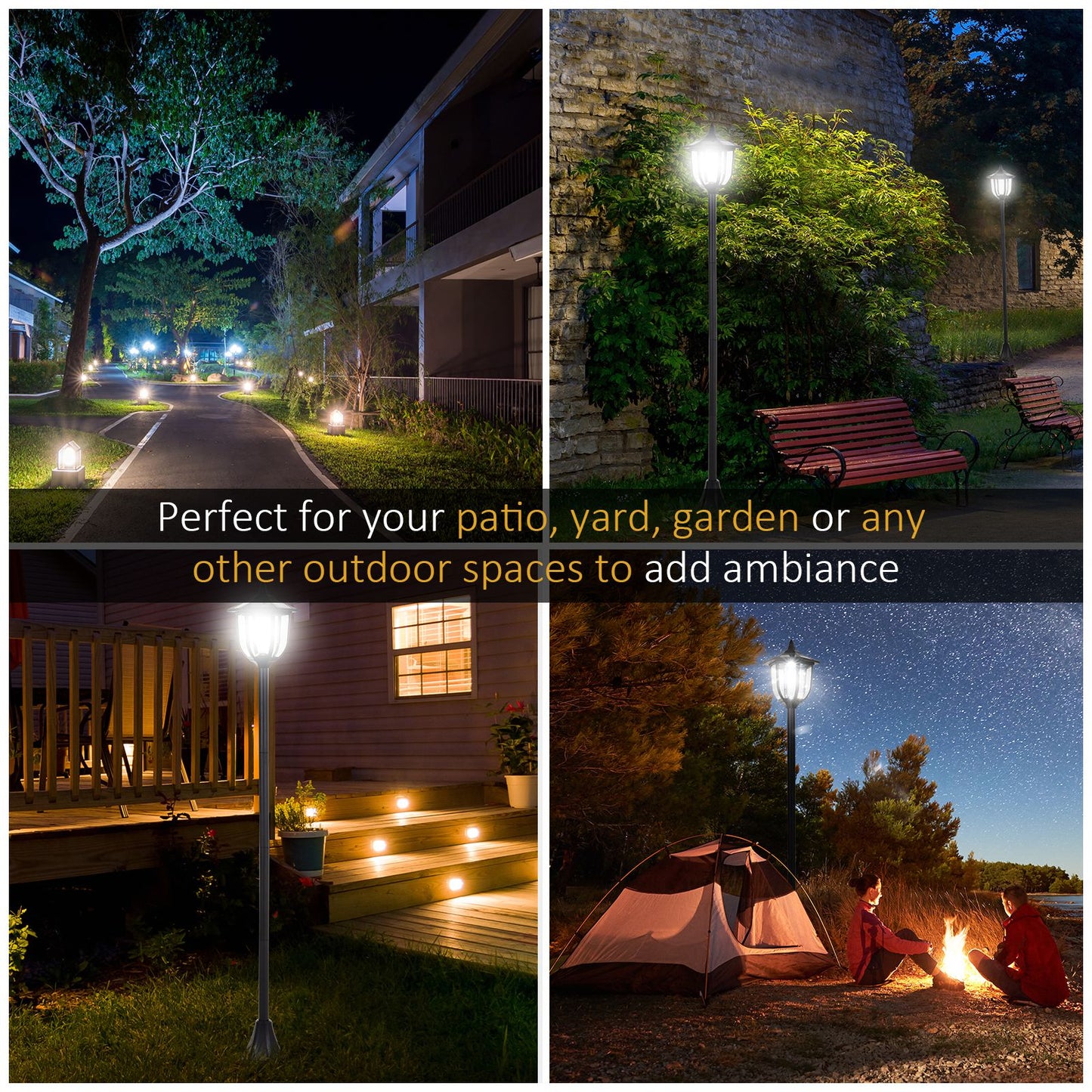 Outsunny Outdoor Solar Powered Post Lamp Sensor Dimmable LED Lantern Bollard Pathway 1.6M Tall – Black