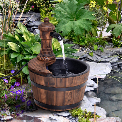 Outsunny Fir Wood Garden Water Features W/ Flower Planter, Φ27x37H cm