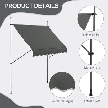 Outsunny 2.5 x 1.2m Retractable Awning, Free Standing Patio Sun Shade Shelter, UV Resistant, for Window and Door, Dark Grey