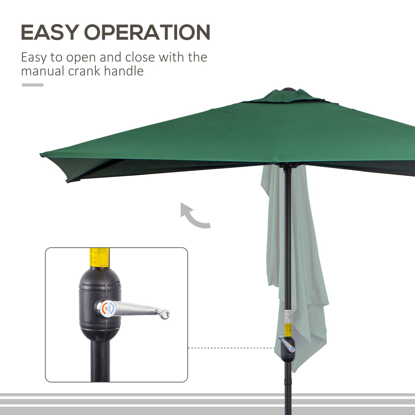 Outsunny Semi-Circular Balcony Sunshade: Crank Handle, 2.3m Span, Verdant Green (Base Excluded)