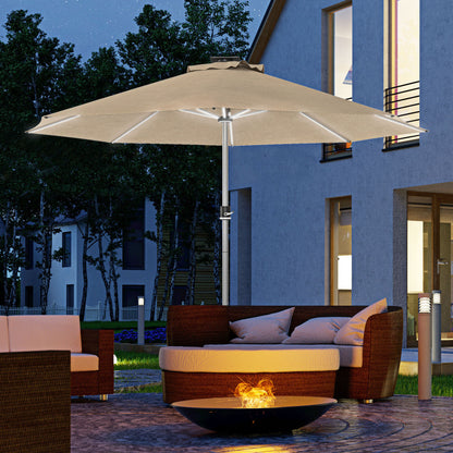 Outsunny LED Patio Umbrella, Lighted Deck Umbrella with 4 Lighting Modes, Solar & USB Charging, Khaki