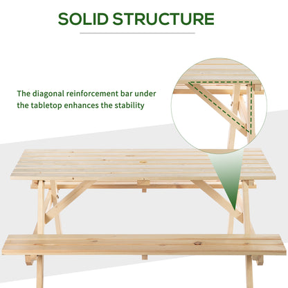 Outsunny 4-Seater Wooden Picnic Table, Outdoor Garden Bench with Parasol Cutout, 150cm, Durable