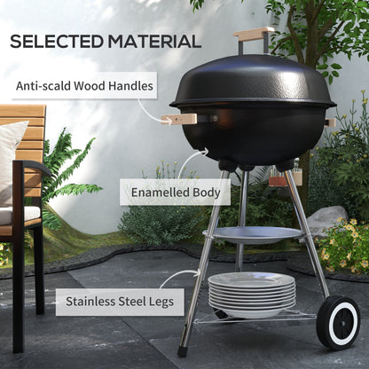 Outsunny BBQ Grill Charcoal Grill Portable Charcoal BBQ Round Kettle Grill Outdoor Heat Control Party Patio Barbecue