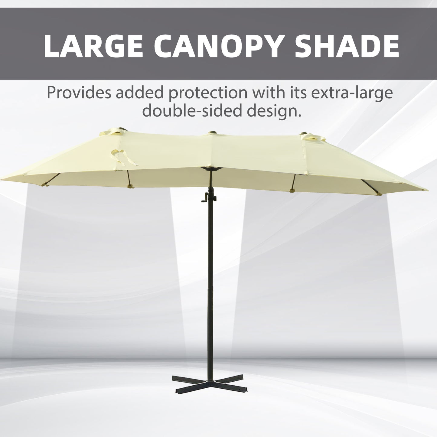 Outsunny Double Parasol Patio Umbrella Garden Sun Shade w/ Steel Pole 12 Support Ribs Crank Handle Easy Lift Twin Canopy - Beige | AOSOM UK