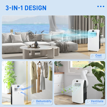 HOMCOM 12000 BTU Portable Air Conditioner, 3-in-1 Air Conditioning Unit, Dehumidifier, Cooling Fan with Remote Control, Digital Display, 3 Speeds, 24H Timer On/Off, Window Venting Kit, 28m²